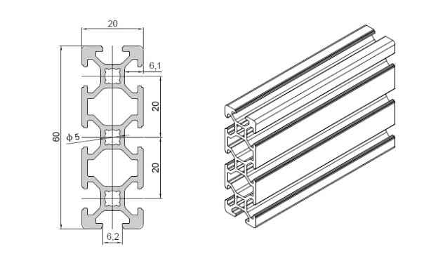 Industrial T Slot Aluminum Profile 20x60