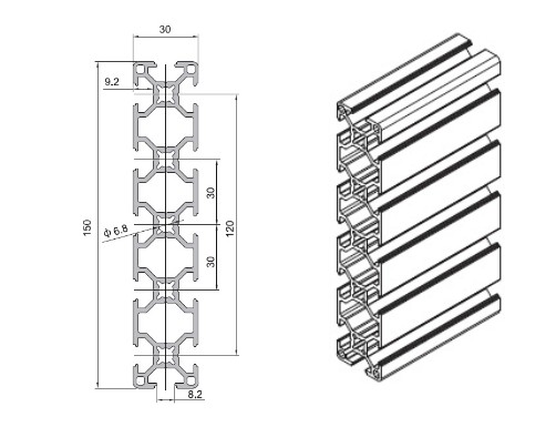  30x150 T Slot Aluminium Extrusion Profile