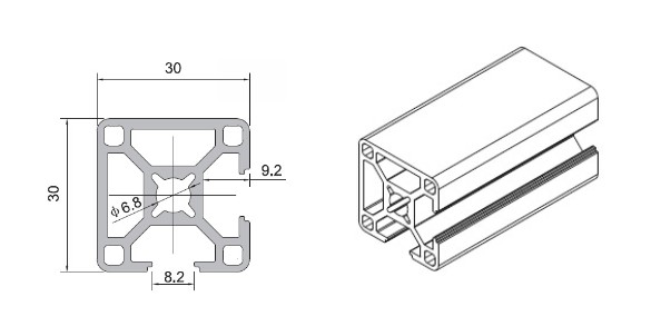 30x30-2NVS T-Slot Aluminum Extrusion Profiles