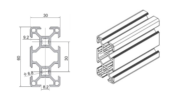 30x60 T-Slot Aluminum Profile Rail