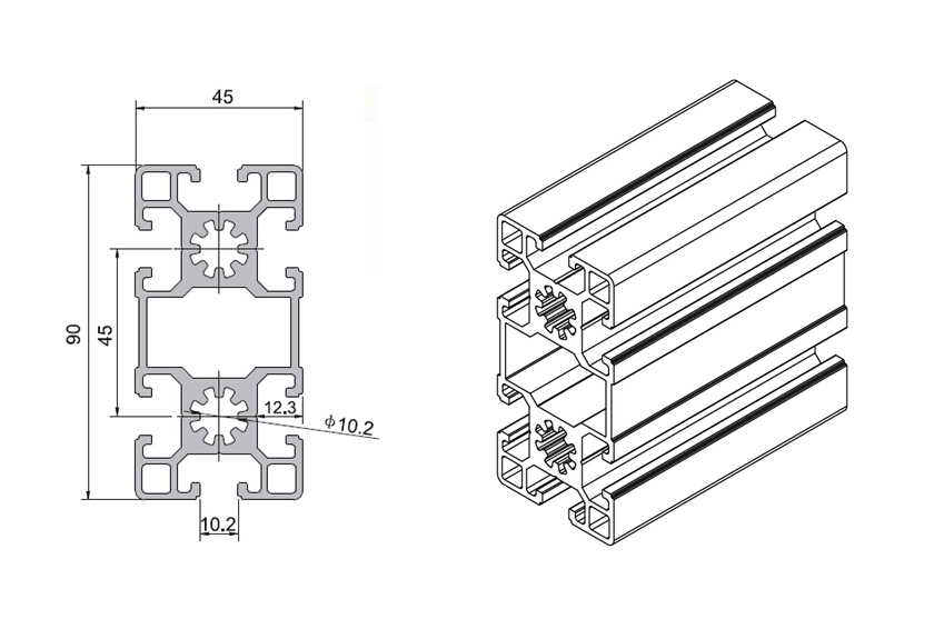 45x90 T-Slot Extrusions Aluminium Profile 