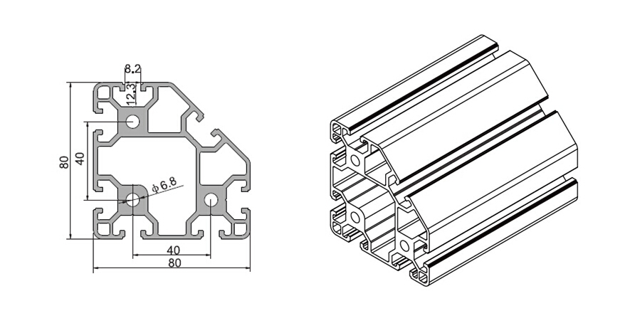 80x80X Industrial Aluminum T Profile Extrusion