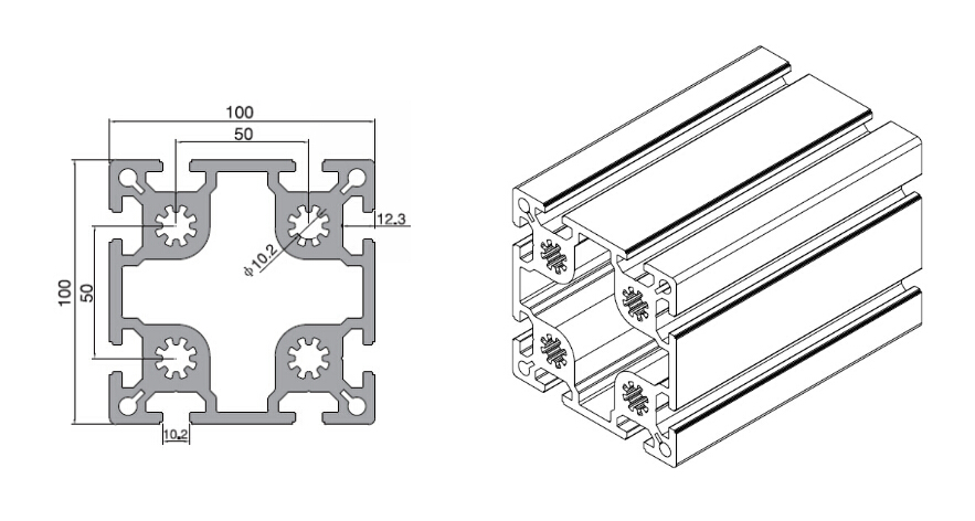 S10-100x100-T-Slot Aluminum Extrusion Profile